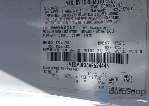 2010 Mercury Milan Hybrid из США, поврежденный, VIN 3MEDM0L36AR624445